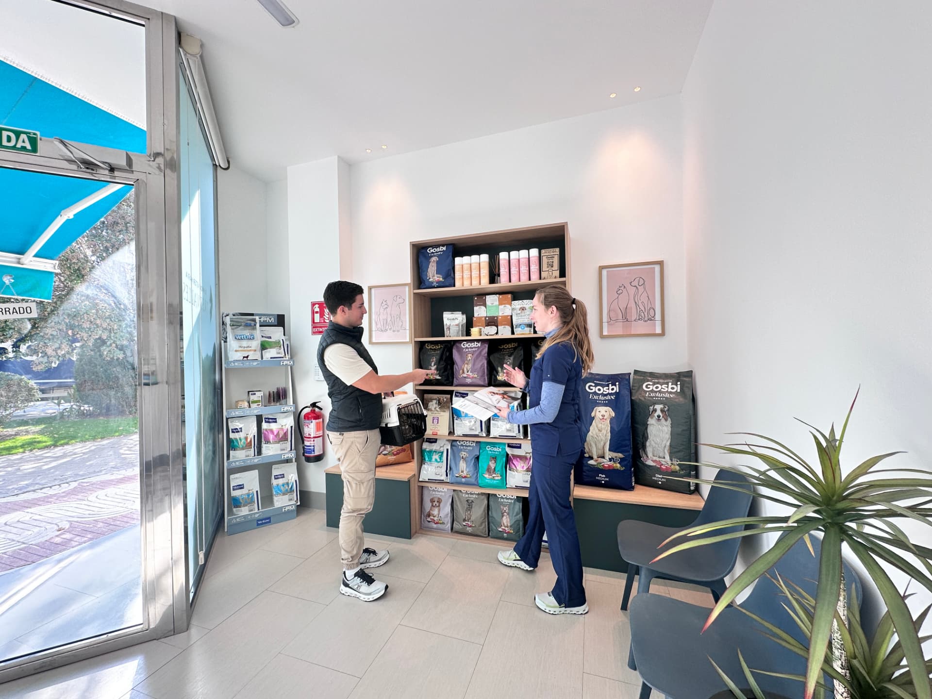Sala de espera luminosa de la clínica veterinaria